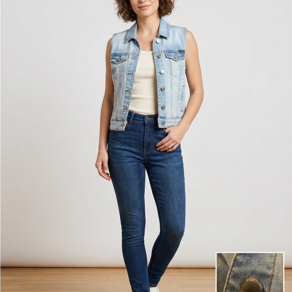 Women's Sleeveless Light Wash Denim Vest - Light Blue